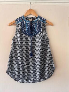 J. Crew Navy and White Embroidered Sleeveless Camisole